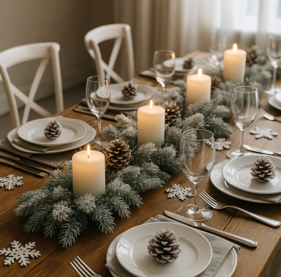 Winter-Themed Table Settings for Christmas Venue Celebrations